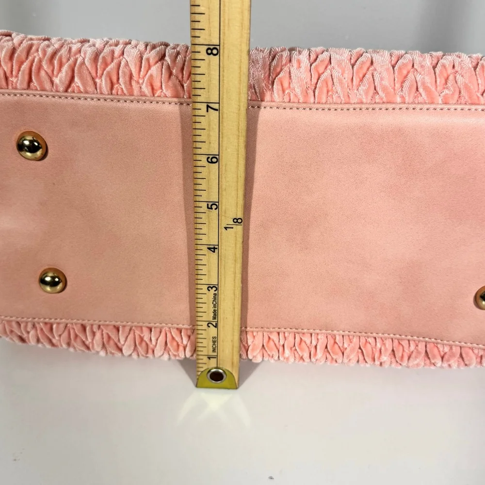 Pink Quilted Velvet Chevron Boston Satchel Handbag Crossbody Strap